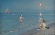 Peder Severin Kroyer Boys bathing on a summer evening at Skagen Beach Spain oil painting artist